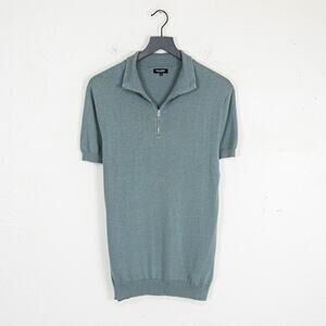 Ron Dorff Cotton Silk knit zip Polo shirt Sage Green size Medium